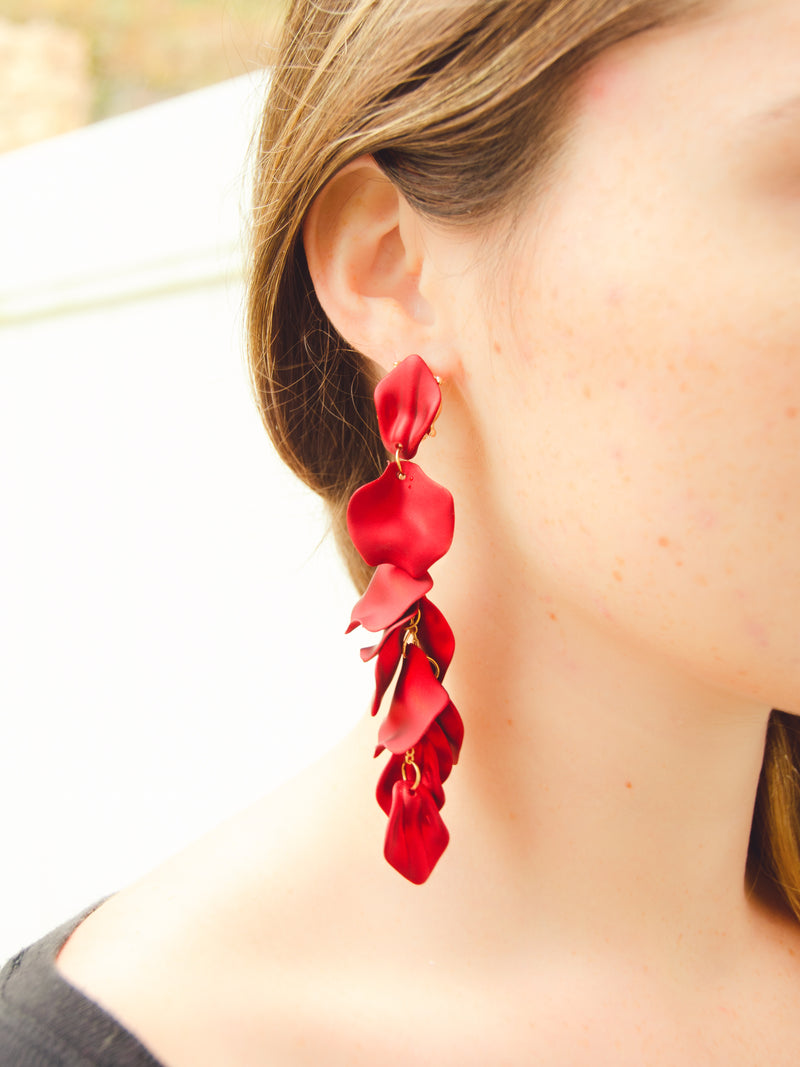 red statement holiday drop earrings