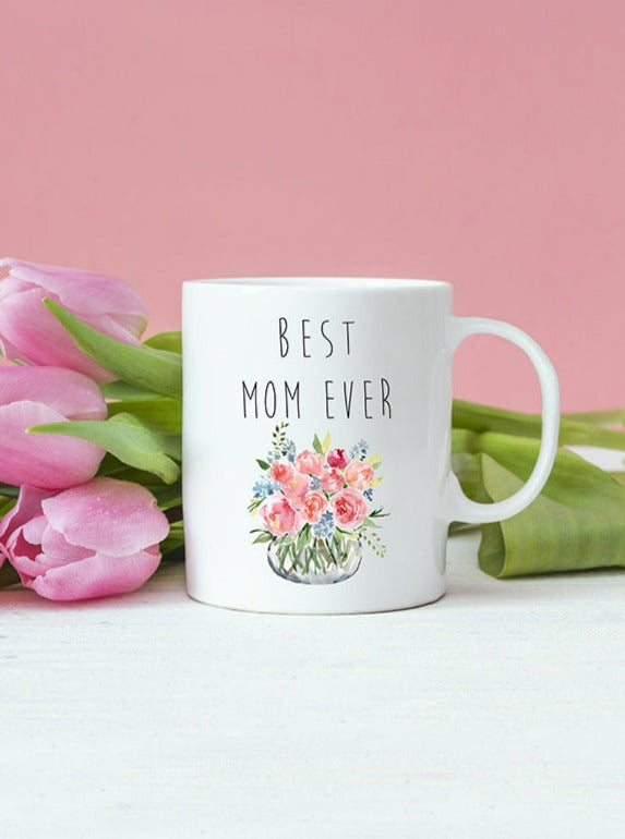 best mom ever coffee mug with floral bouquet 