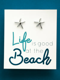 life is good at he beach silver starfish earrings