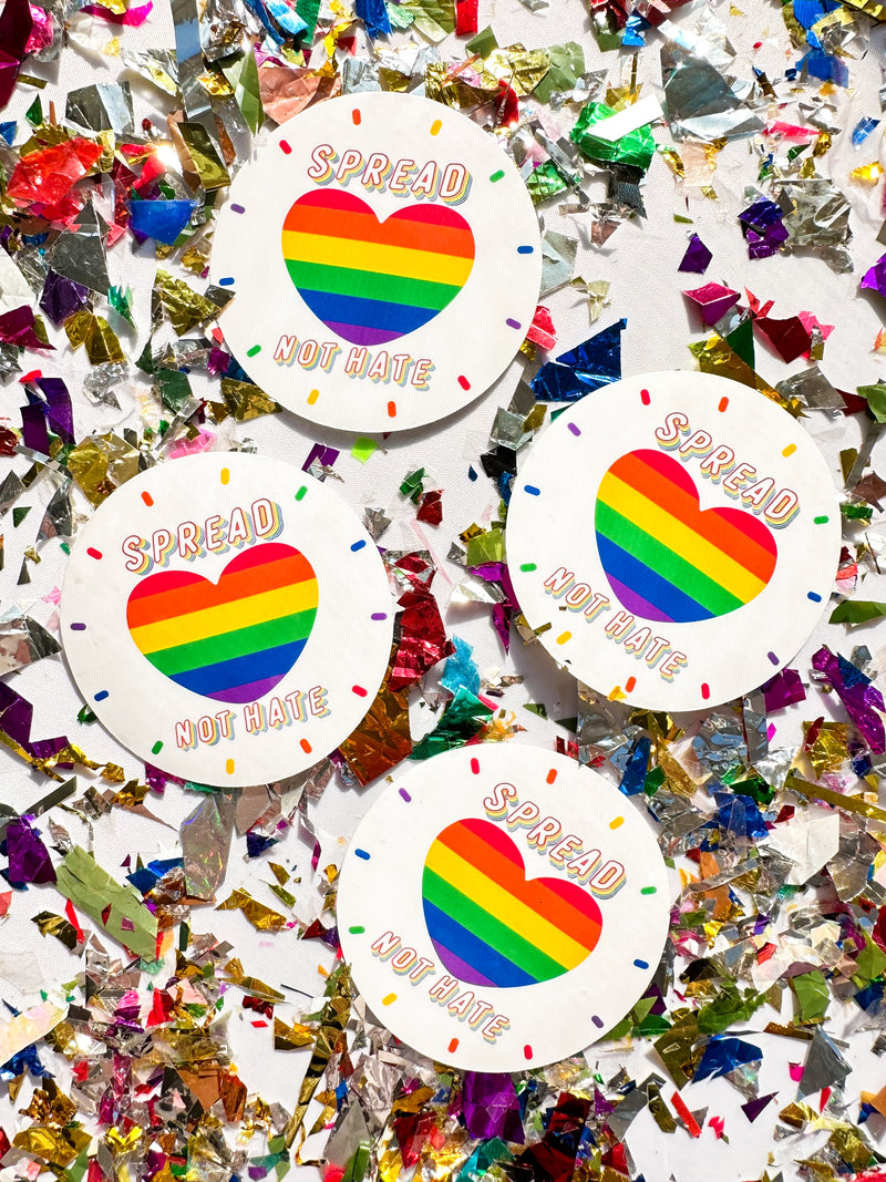 collection of circle sticker spread love not hate rainbow heart laminate over vinyl sticker