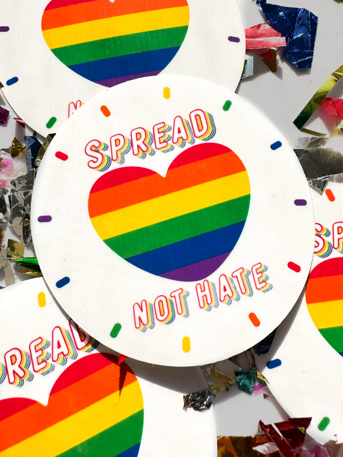 circle sticker spread love not hate rainbow heart laminate over vinyl sticker