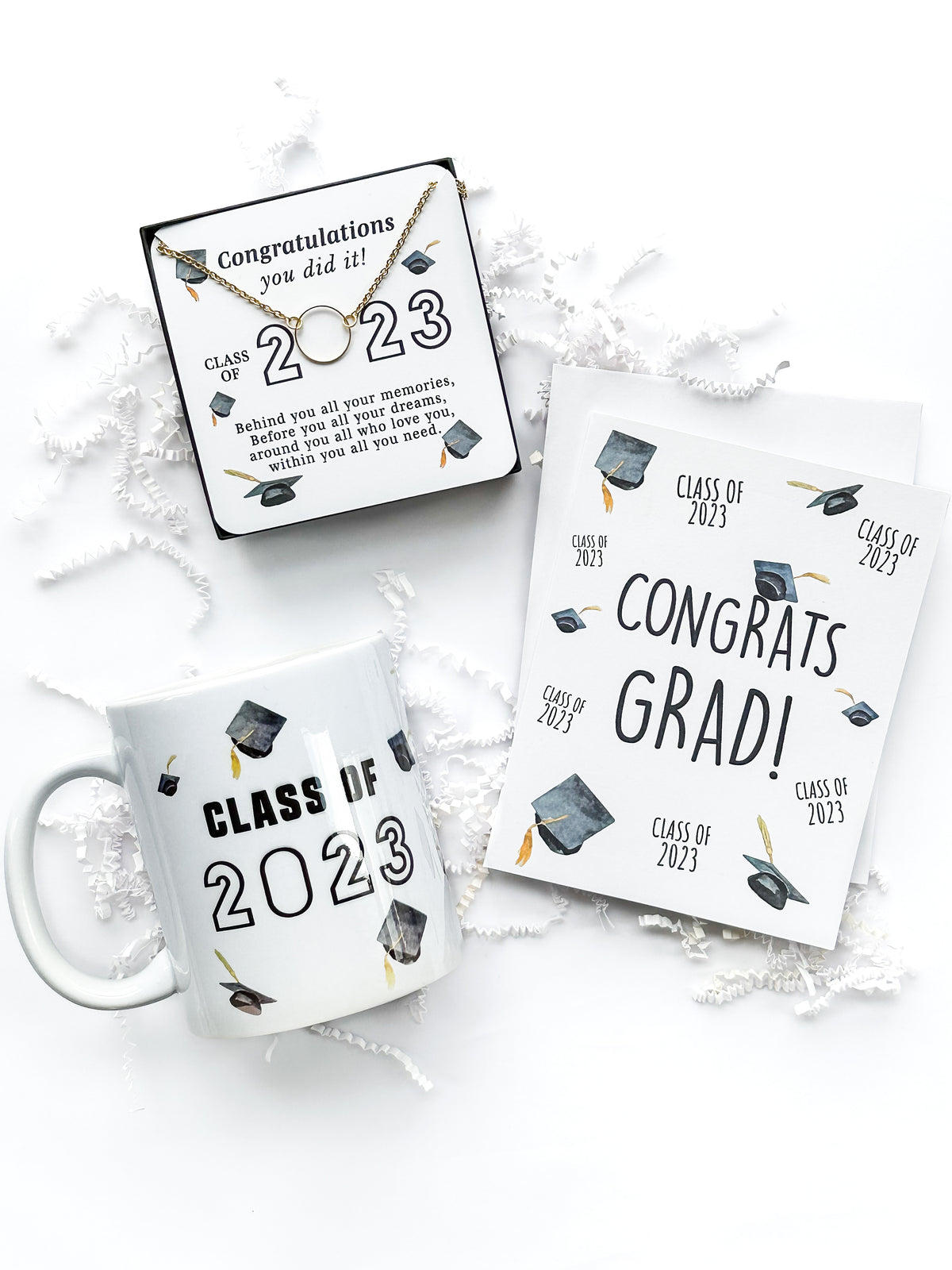 2023 graduation gift box, grad gift box for her, graduation necklace, 2023 graduation greeting card, class of 2023 coffee mug