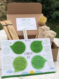 Eco-Friendly Plastic Free Starter Kit Bundle Gift Box,Cotton Produce Bag,Bamboo Toothbrush,Resusable Travel Straw,Biodegradable Pot Scrubber