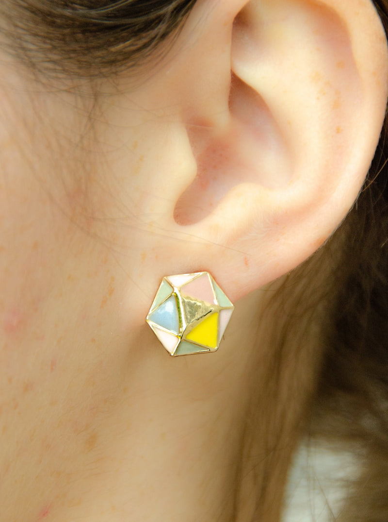 pastel geometric hexagon stud earrings S925 Sterling Silver
