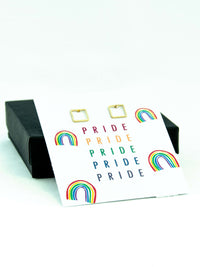 Happy Pride Month LGBTQ Square Stud Earrings Gift, LGBTQ Pride Jewelry Gifts, Love is Love, Gay Pride Rainbow Earrings