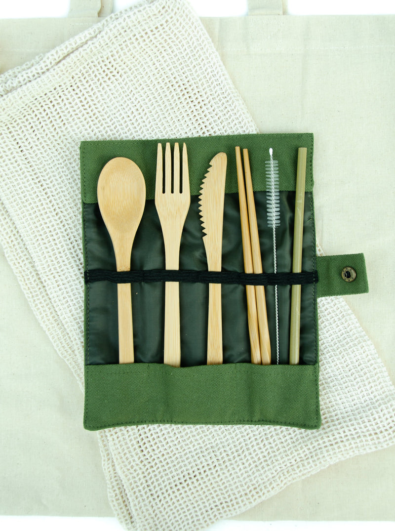 Bamboo utensil travel 6 piece set, eco-friendly cutlery, sustainable utensil set, zero waste utensils
