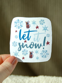let it snow winter hot chocolate snowflake sticker, vinyl sticker