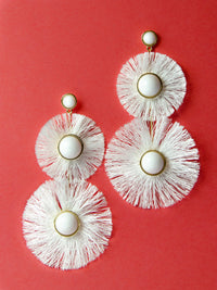 white statement tassel fan trendy earrings 
