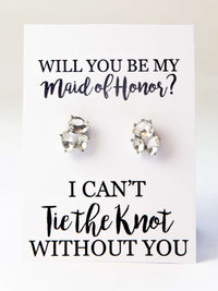 Tie the Knot Jewel Earrings Maid of Honor Proposal Gift,Personalized Bridal Party Gift,Will You Be My Maid Of Honor,Custom Bridal Earring