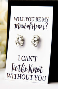 Tie the Knot Jewel Earrings Maid of Honor Proposal Gift,Personalized Bridal Party Gift,Will You Be My Maid Of Honor,Custom Bridal Earring