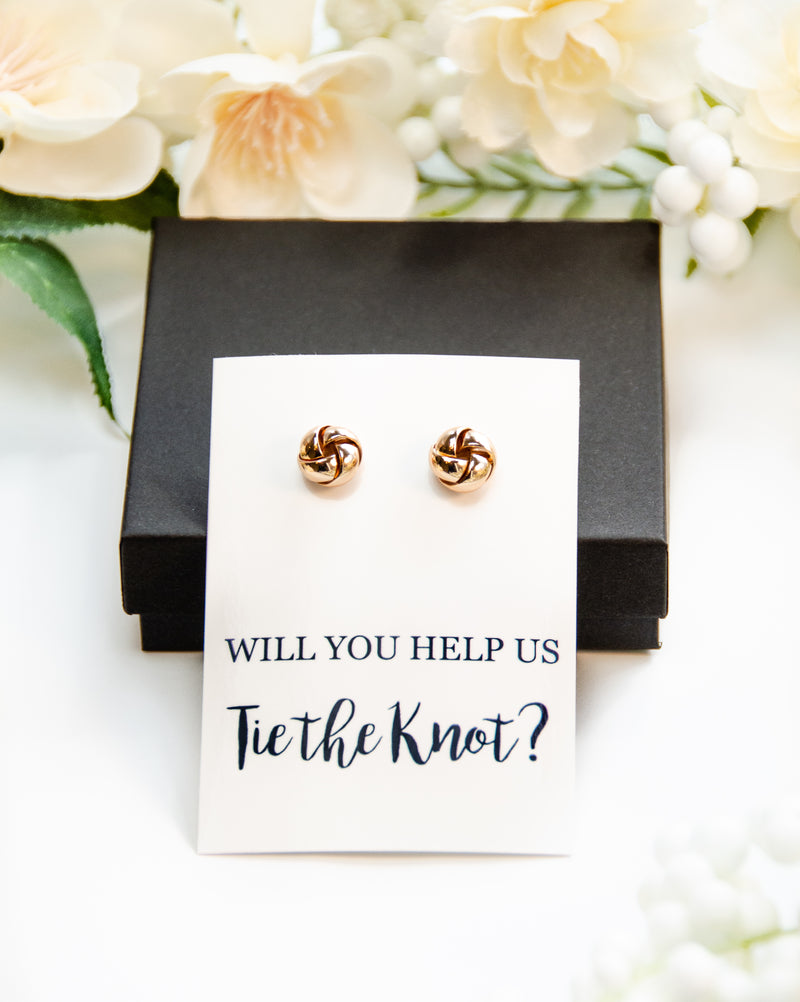Will You Be My Bridesmaid Personalized Gold Tie the Knot Earrings Proposal Gift,Bridal Party Wedding Jewelry,Custom Gold Bridal Earrings