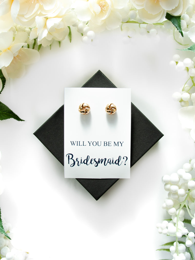 Will You Be My Bridesmaid Personalized Gold Tie the Knot Earrings Proposal Gift,Bridal Party Wedding Jewelry,Custom Gold Bridal Earrings