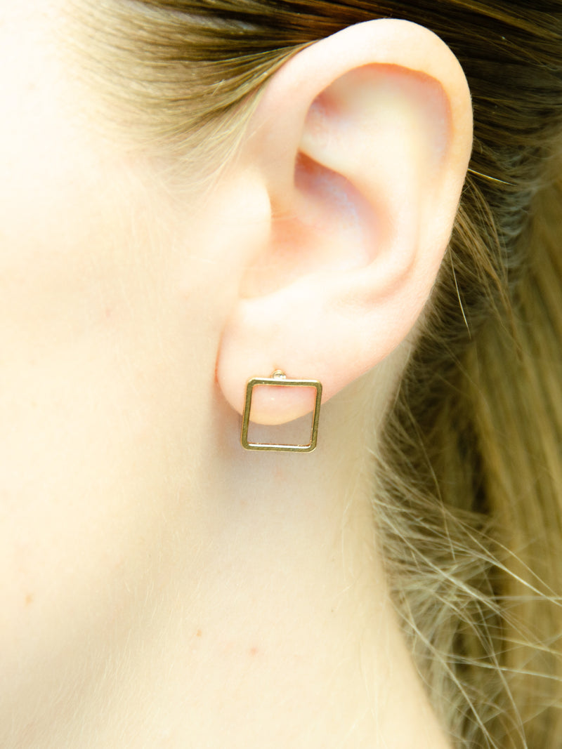 Open Square Earrings, Dainty Gold Square Stud Earrings, Simple Everyday earrings