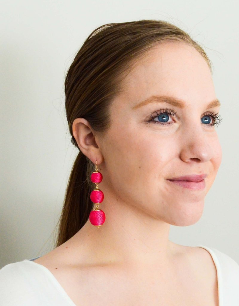 bright pink bobble trendy earrings