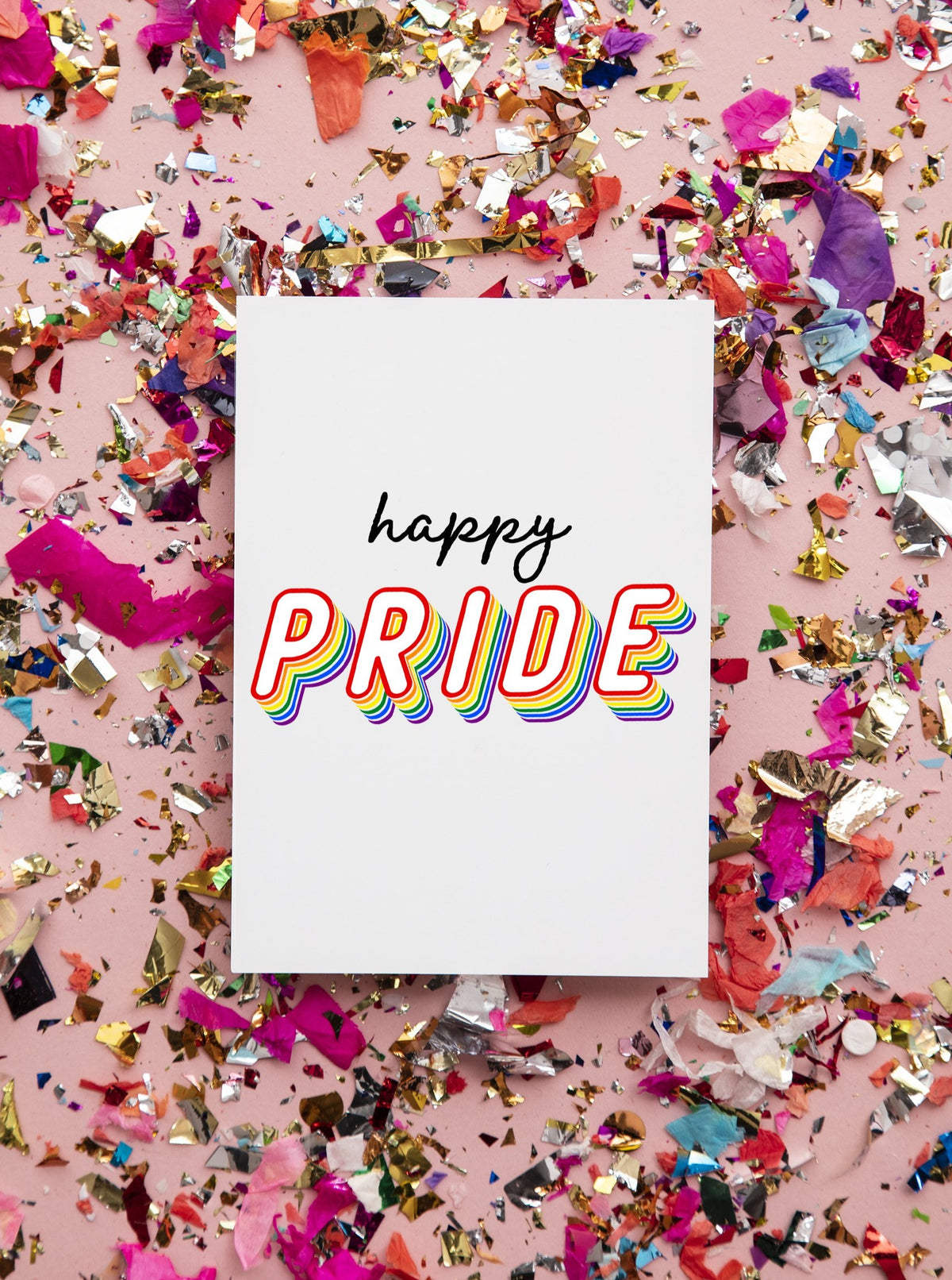 Happy Pride LGBTQ Rainbow Greeting Card,LGBTQ Pride Card,Gay Pride Rainbow Card,Celebrate Pride Month,Pride Month Card, Made in USA Happy is in black lettering and Pride is in rainbow color fashion