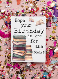 Greeting card Hope Your Birthday Is One For The Books with stack of books