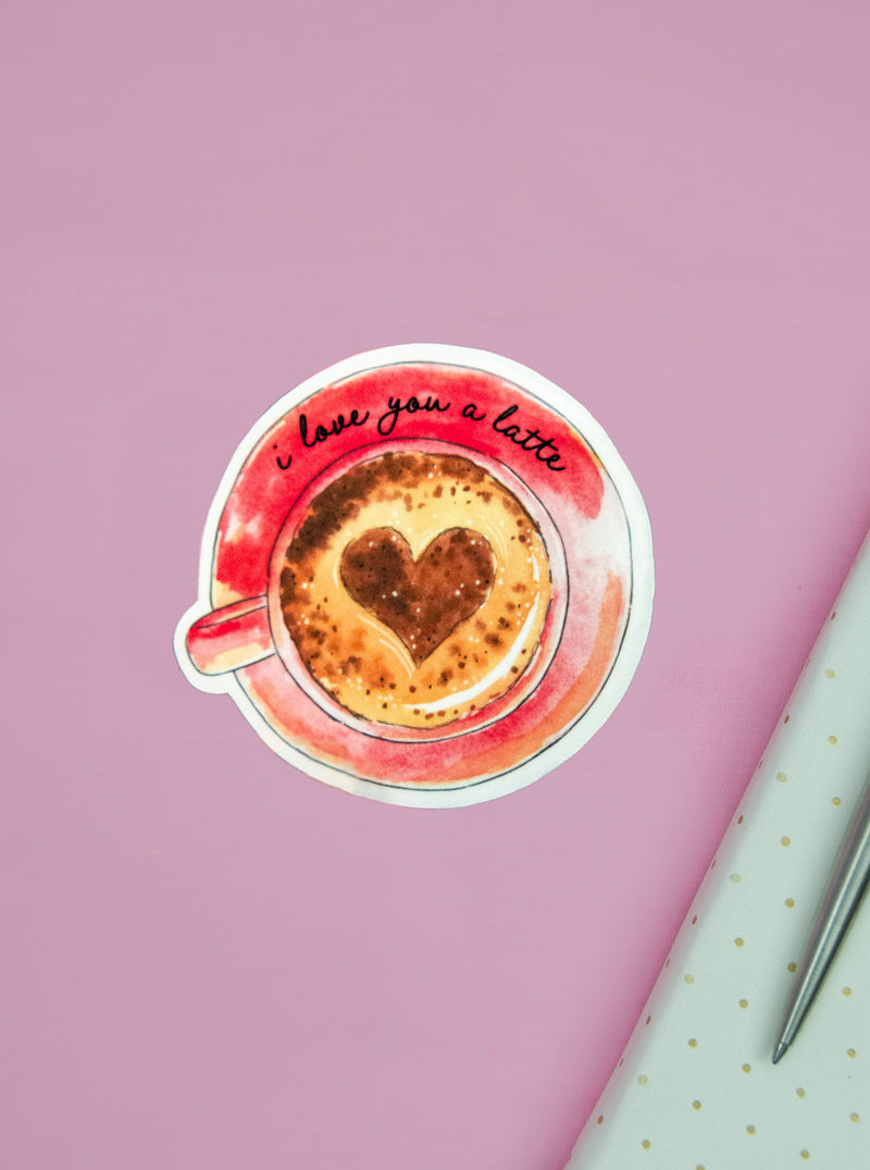 i love you a latte coffee sticker, latte in red cup sticker