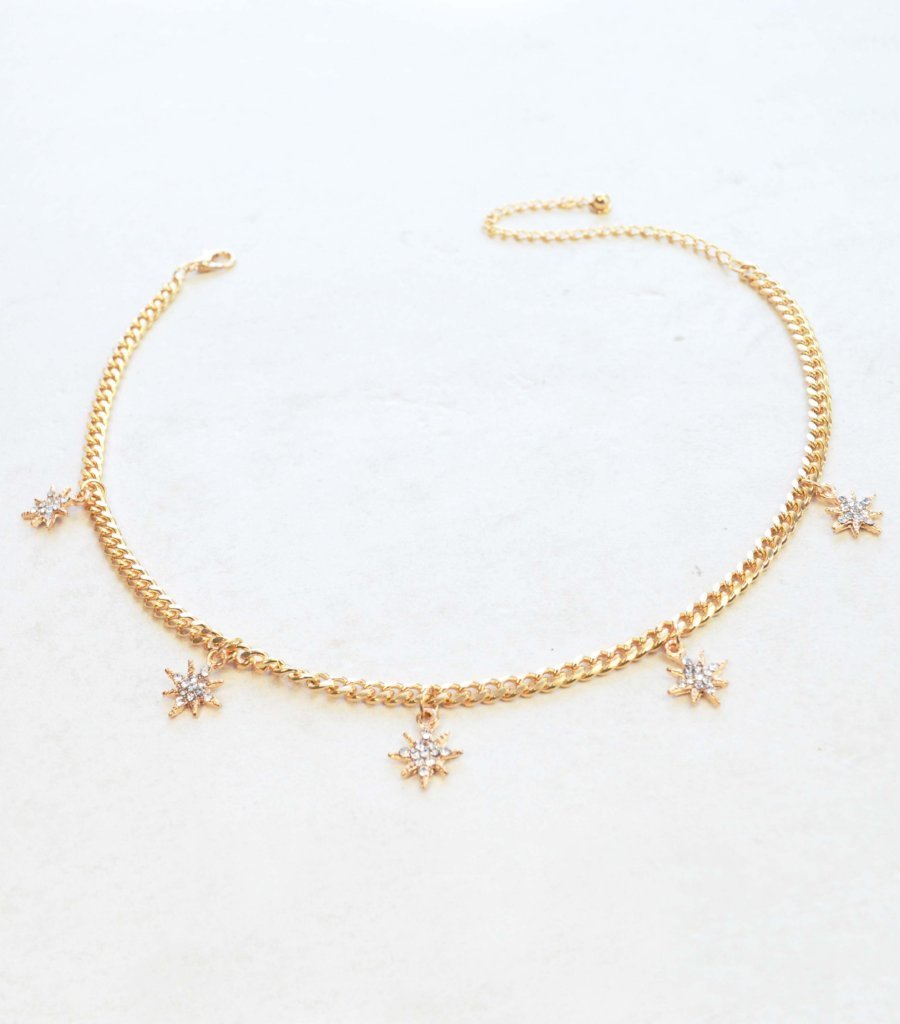 star and moon delicate choker necklace two piece