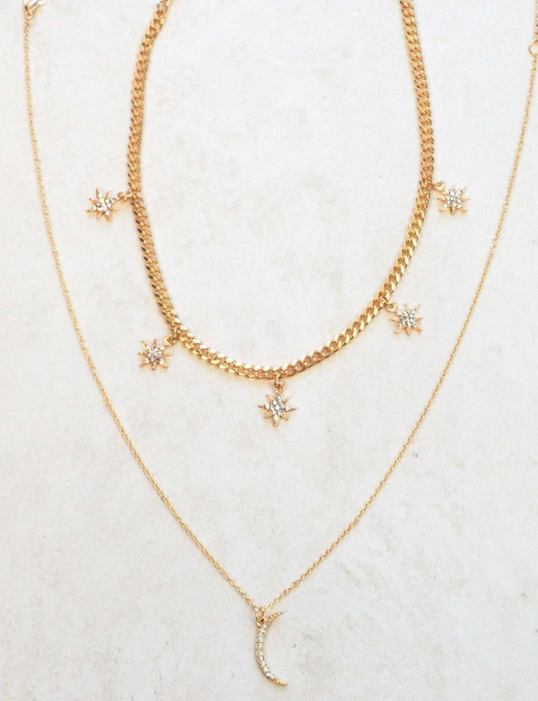 stars and moon trendy necklace set